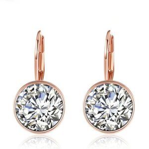 14K Rose Gold White Swarovski Lever Back Earrings